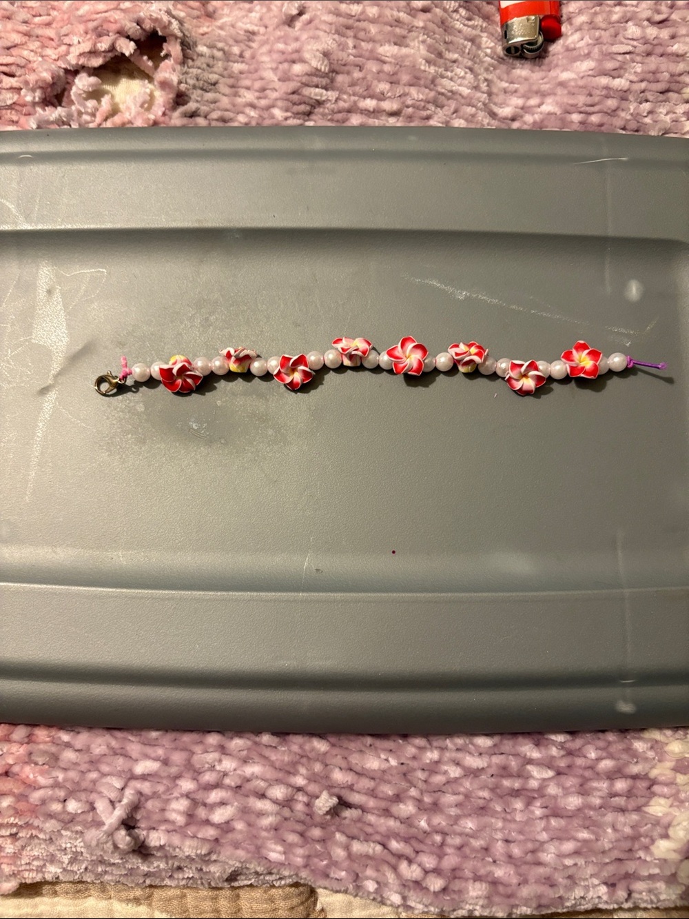 Handmade Pink & White Flower Beaded Kids Bracelet